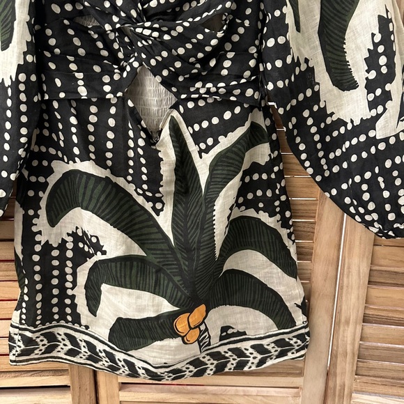 Johanna Ortiz Tropical Linen Mini Dress in green white size 6 - Picture 9 of 11